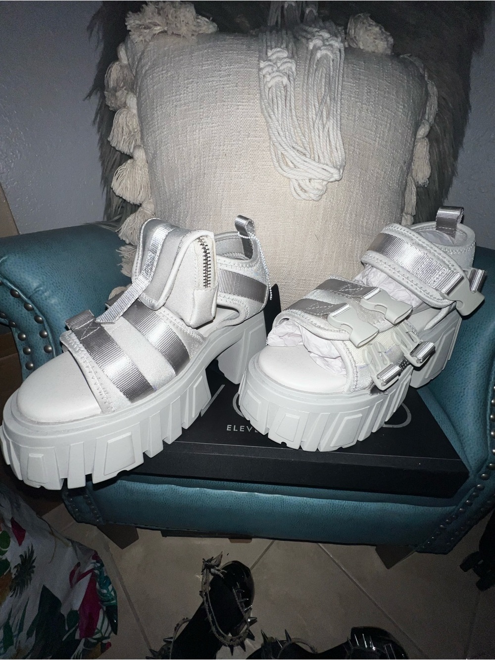 Darker Waves Silver Platform Sport Sandals
